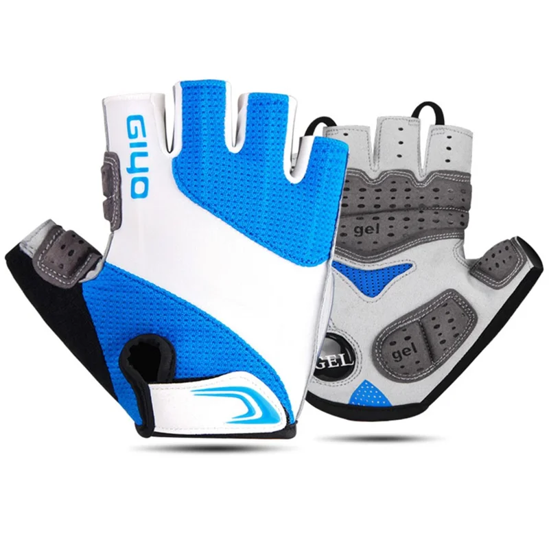 GIYO S-10 1 Pair Half Finger Cycling Gloves Microfiber Leather Touch Screen Hand Gloves - Blue / L