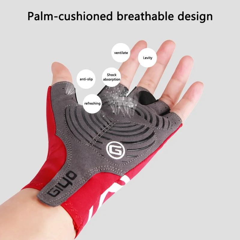 GIYO 1 Paar Halbfinger-Radhandschuhe, Mikrofaser-Leder, Touchscreen-Handschuhe - Rot / Größe: S