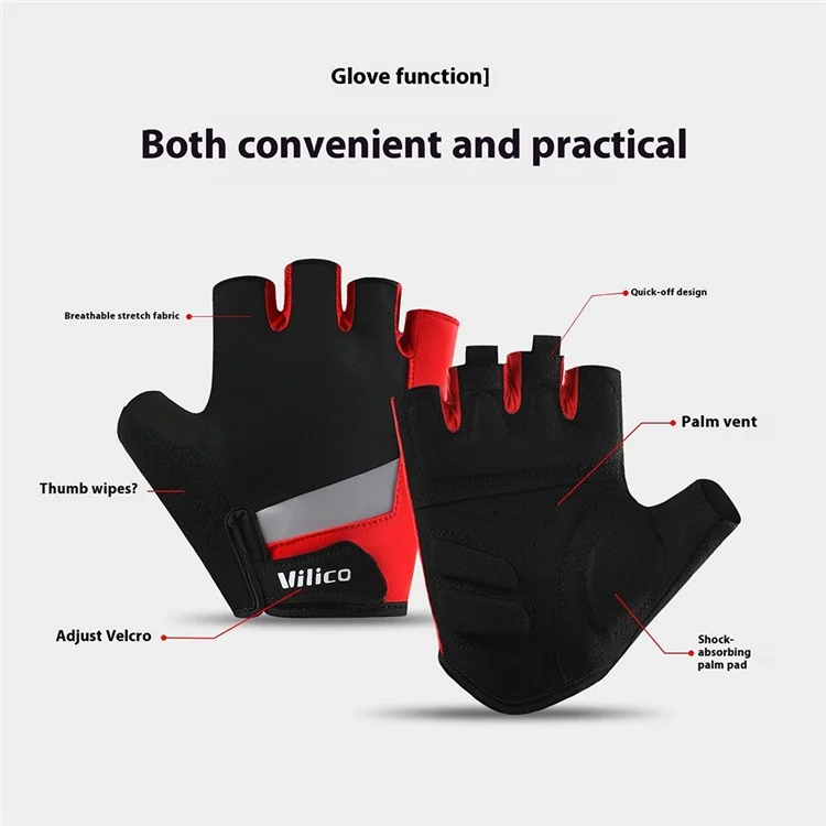VILICO A0070 1 Pair Half Finger Cycling Gloves Microfiber Touch Screen Hand Gloves - Red / M