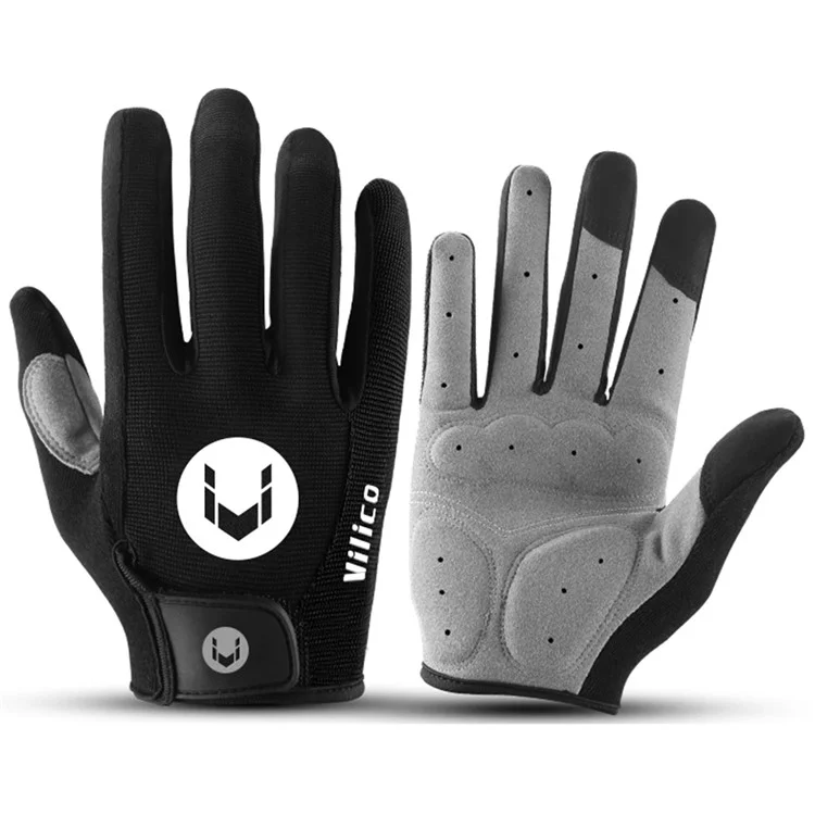 KYNCILOR 1 Pair Summer Full Finger Cycling Gloves Touch Screen Shock-Absorbed Hand Gloves - Black / L