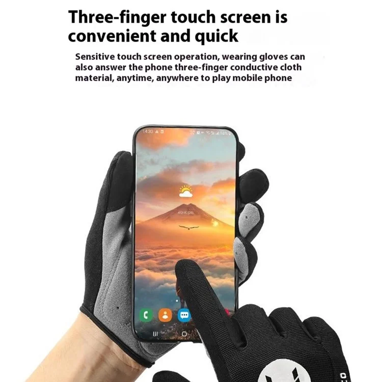 KYNCILOR 1 Pair Summer Full Finger Cycling Gloves Touch Screen Shock-Absorbed Hand Gloves - Black / L