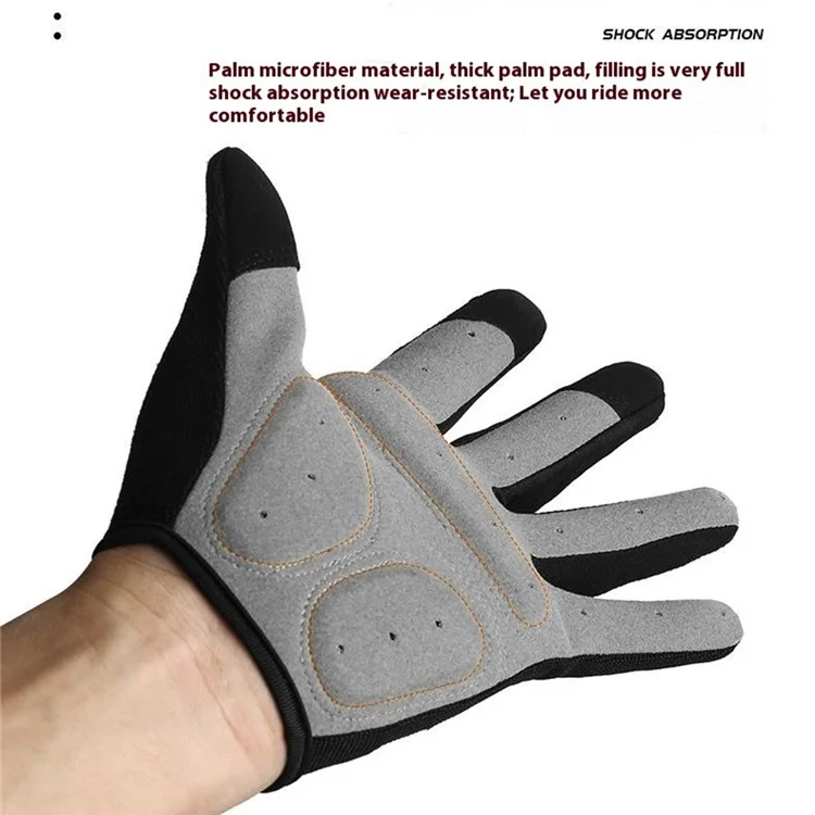 KYNCILOR 1 Pair Summer Full Finger Cycling Gloves Touch Screen Shock-Absorbed Hand Gloves - Black / L