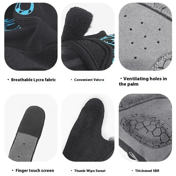 KYNCILOR A0026 1 Pair Breathable Cycling Gloves Shock-Absorbed Gym Hand Gloves with Touch Screen Function - Blue / S