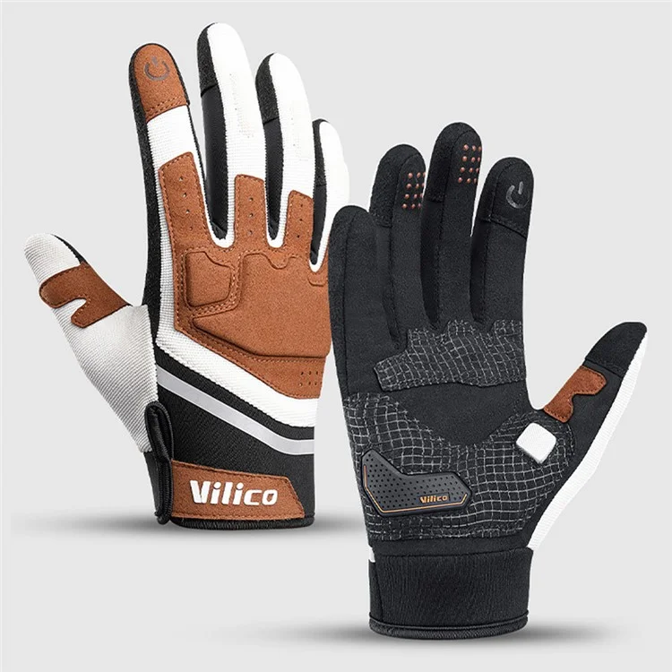 VILICO A0087 1 Par de Guantes de Ciclismo de Dedo Completo Absorbentes de Golpes con Palma Acolchada - Caqui / M