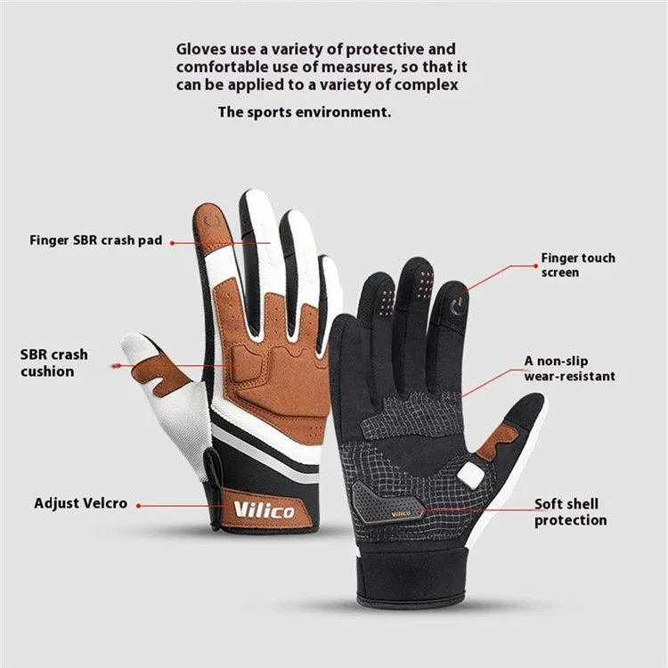 VILICO A0087 1 Par de Guantes de Ciclismo de Dedo Completo Absorbentes de Golpes con Palma Acolchada - Caqui / M