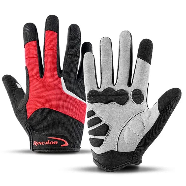 KYNCILOR A0071 1 Pair Cycling Hand Gloves Full Finger Shock-Absorbed Palm Padded Gloves - Red / M