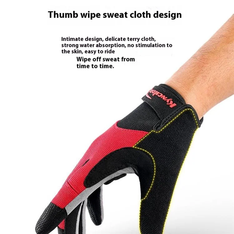 KYNCILOR A0071 1 Pair Cycling Hand Gloves Full Finger Shock-Absorbed Palm Padded Gloves - Red / M