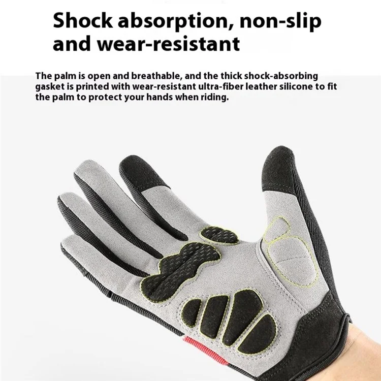 KYNCILOR A0071 1 Pair Cycling Hand Gloves Full Finger Shock-Absorbed Palm Padded Gloves - Red / M