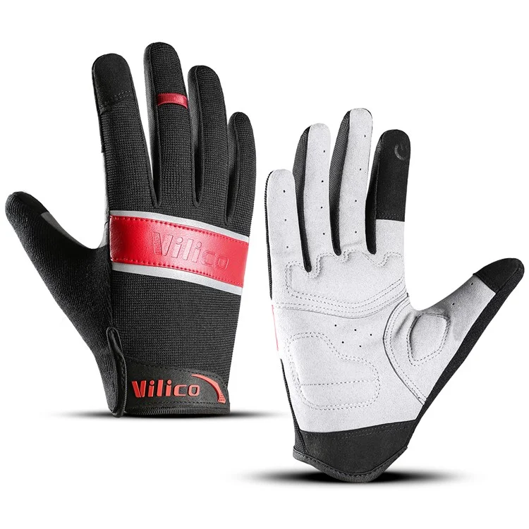 VILICO A0072 1 Pair Shock-Absorbed Cycling Gloves Anti-Slip Cycling Hand Gloves with Touch Screen Function - Red / M