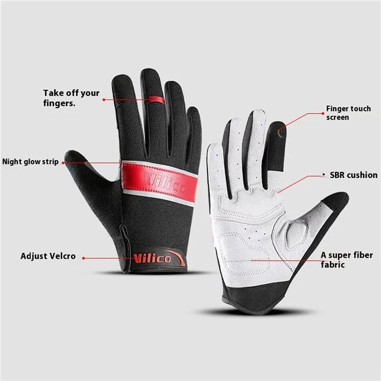 VILICO A0072 1 Pair Shock-Absorbed Cycling Gloves Anti-Slip Cycling Hand Gloves with Touch Screen Function - Red / M