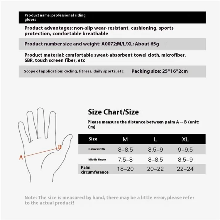 VILICO A0072 1 Pair Shock-Absorbed Cycling Gloves Anti-Slip Cycling Hand Gloves with Touch Screen Function - Red / M