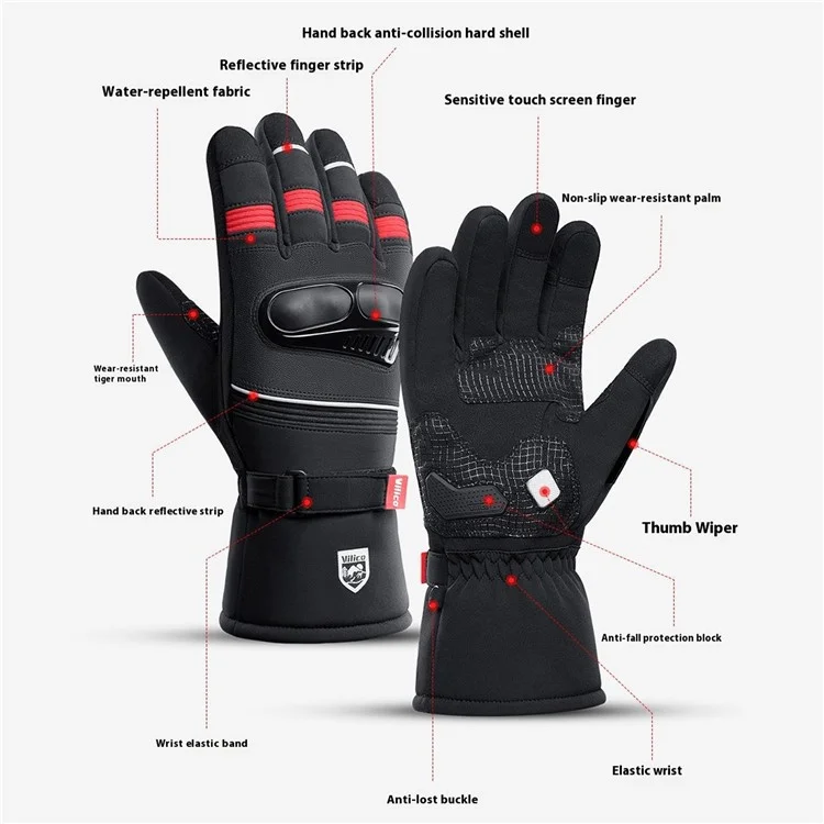 VILICO A0088 1 Paire de Gants Imperméables et Coupe-Vent d'Hiver pour Cyclisme avec Écran Tactile - M