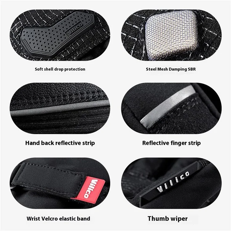 VILICO A0088 1 Paire de Gants Imperméables et Coupe-Vent d'Hiver pour Cyclisme avec Écran Tactile - M