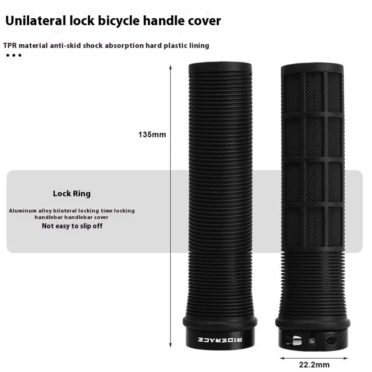 RIDERACE RR9518 1 Pair Bicycle TPR Handlebar Grip Cover Anti-Slip Handle Grip Sleeve - Black