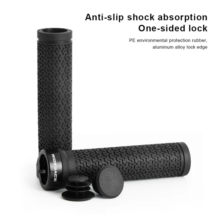 RIDERACE RR9162 1 Pair Bicycle Rubber Handlebar Grip Cover Locking End Handle Grip Sleeve - Black