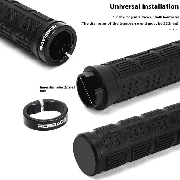 RIDERACE RR9163 1 Pair Bicycle Rubber Handlebar Grip Cover Single-Side Locking Handle Grip Sleeve - Black