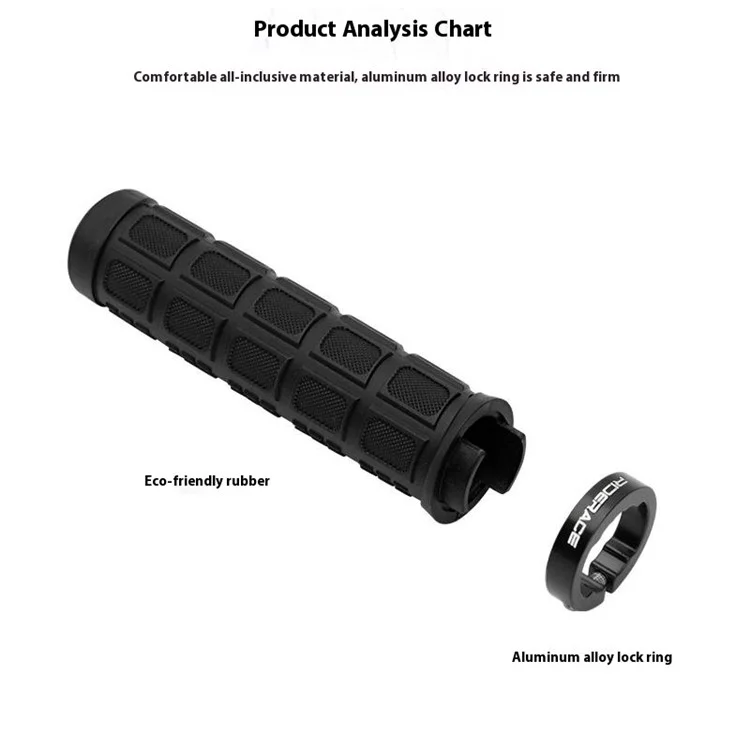 RIDERACE RR9163 1 Pair Bicycle Rubber Handlebar Grip Cover Single-Side Locking Handle Grip Sleeve - Black