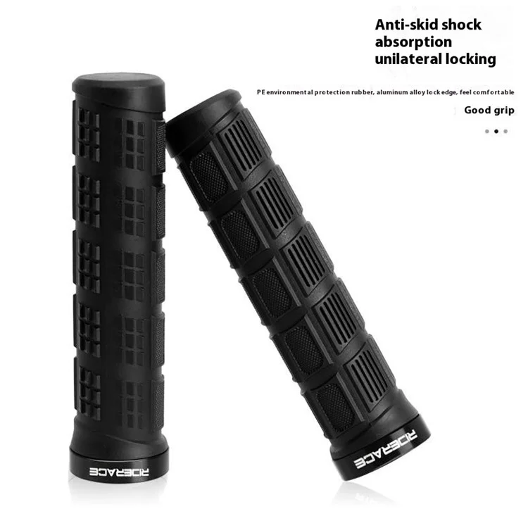 RIDERACE RR9163 1 Pair Bicycle Rubber Handlebar Grip Cover Single-Side Locking Handle Grip Sleeve - Black
