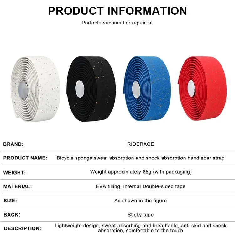 RIDERACE RR9502 2Pcs Anti-Slip Bicycle Handlebar Tape Shock Absorption EVA Road Bike Bar Tape, Length: 2m - White