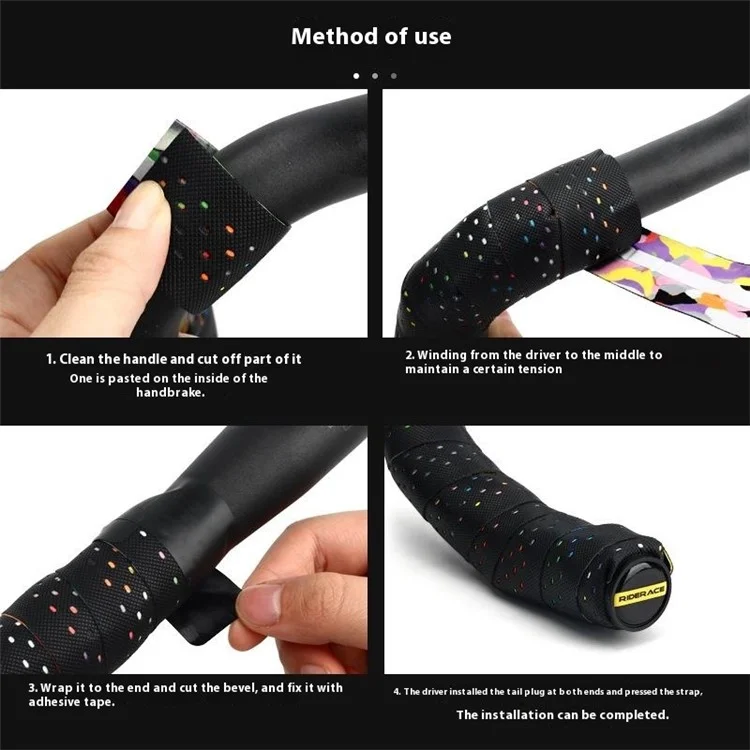 RIDERACE RR7638 2Pcs Breathable Road Bike Bar Tape PU Leather Bicycle Handlebar Grip Tape, Length: 2m - Multi-color