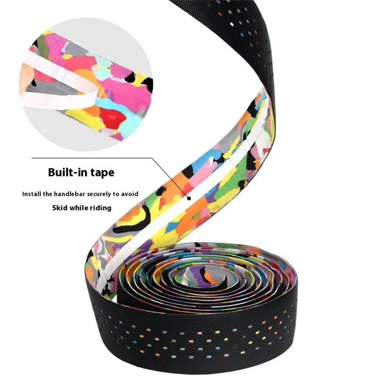 RIDERACE RR7638 2Pcs Breathable Road Bike Bar Tape PU Leather Bicycle Handlebar Grip Tape, Length: 2m - Multi-color