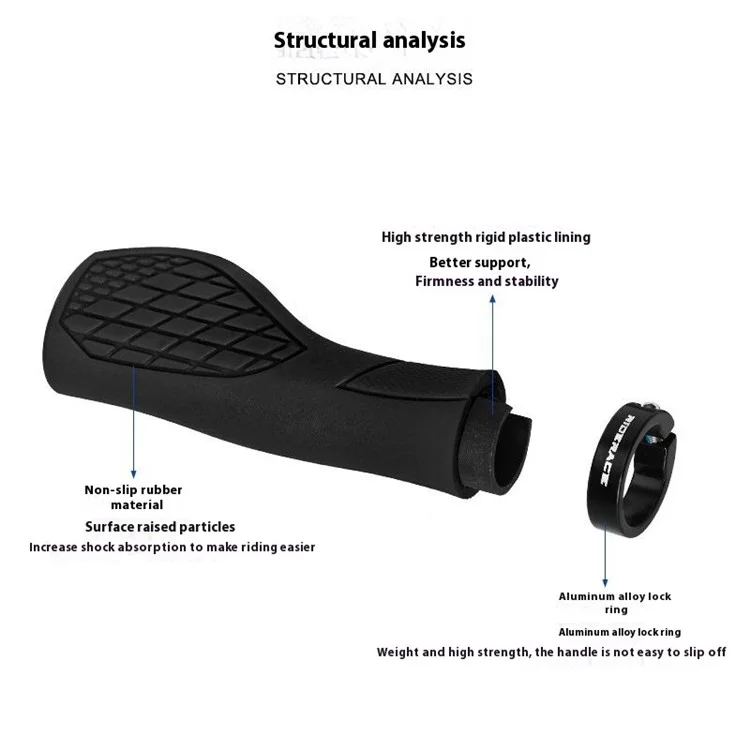 RIDERACE RR9328 Soft Rubber 22.2mm Bicycle Handlebar Grip Lock-On MTB Non-Slip Handle Cover - Black