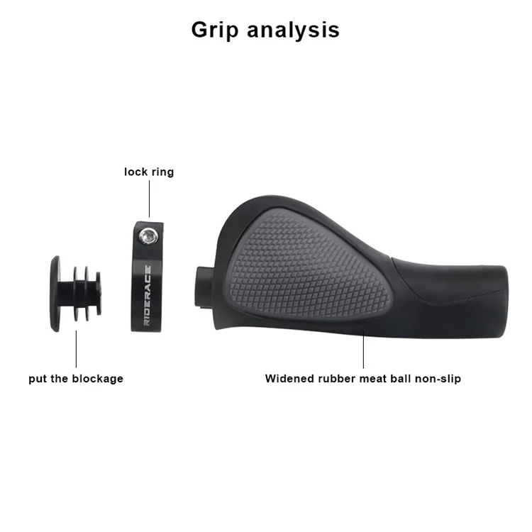 Riderace RR9200 Anti-Slip MTB Bike Grips Ergonomic Rubber Bicycle Cubierta de Manillar