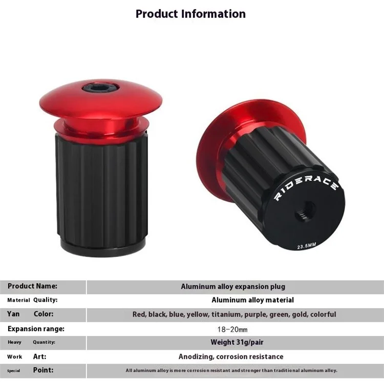 RIDERACE RR9351 2Pcs 18-20mm Handlebar End Plugs Road Bike Handle Bar End Cap Expansion Plugs - Blue