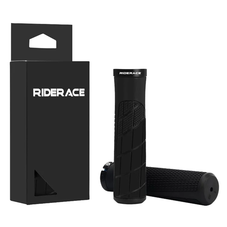 RIDERACE RR9506 Soft Rubber Anti-Slip Bicycle Handlebar Grips with Aluminum Alloy Lock Ring - Black