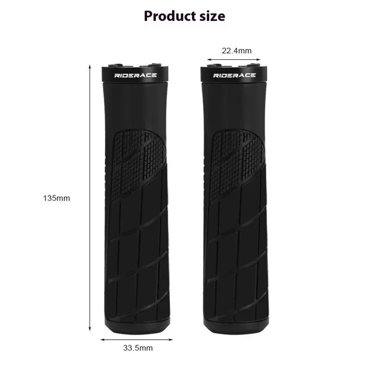 RIDERACE RR9506 Soft Rubber Anti-Slip Bicycle Handlebar Grips with Aluminum Alloy Lock Ring - Black