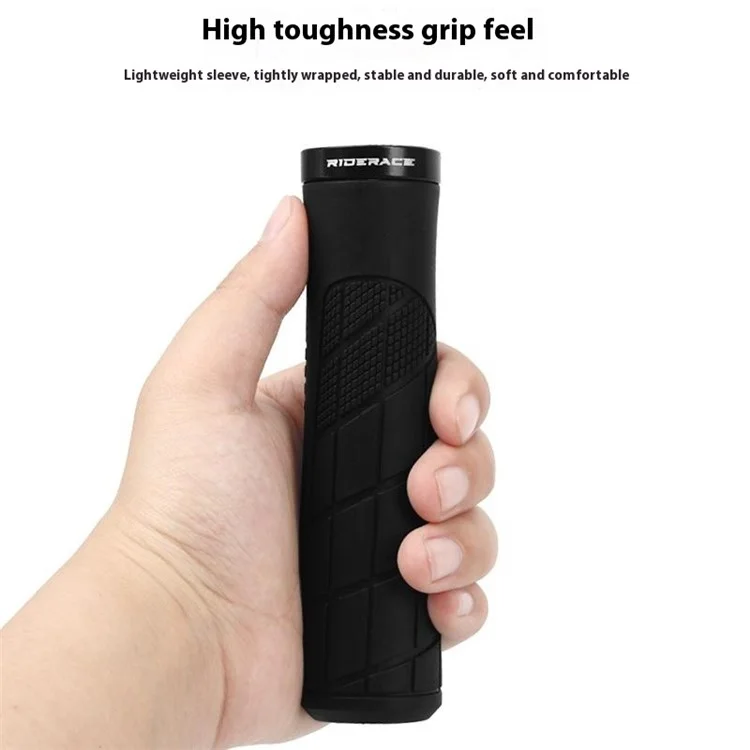 RIDERACE RR9506 Soft Rubber Anti-Slip Bicycle Handlebar Grips with Aluminum Alloy Lock Ring - Black