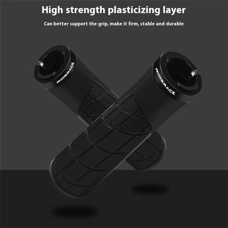 RIDERACE RR9506 Soft Rubber Anti-Slip Bicycle Handlebar Grips with Aluminum Alloy Lock Ring - Black