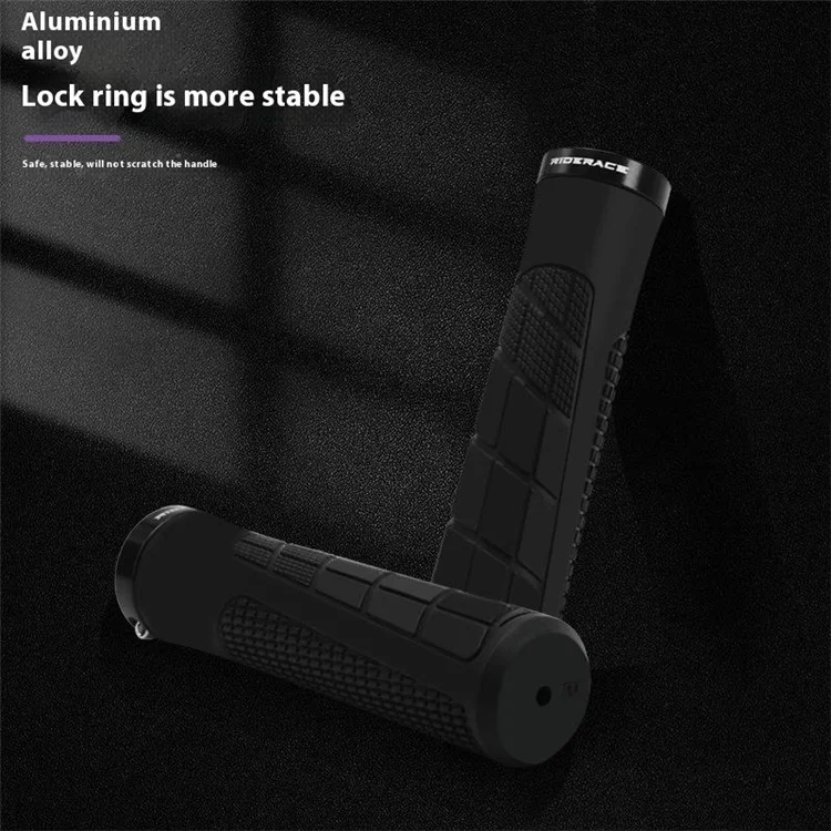 RIDERACE RR9506 Soft Rubber Anti-Slip Bicycle Handlebar Grips with Aluminum Alloy Lock Ring - Black