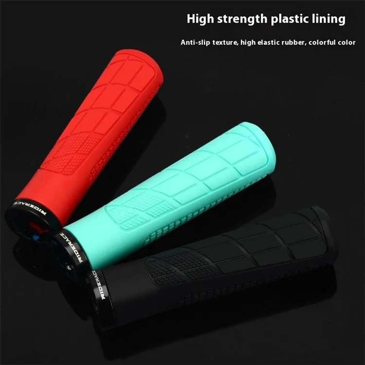 RIDERACE RR9506 Soft Rubber Anti-Slip Bicycle Handlebar Grips with Aluminum Alloy Lock Ring - Black