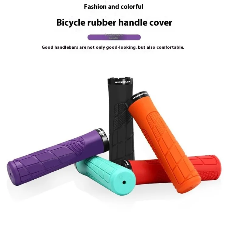 RIDERACE RR9506 Soft Rubber Anti-Slip Bicycle Handlebar Grips with Aluminum Alloy Lock Ring - Black