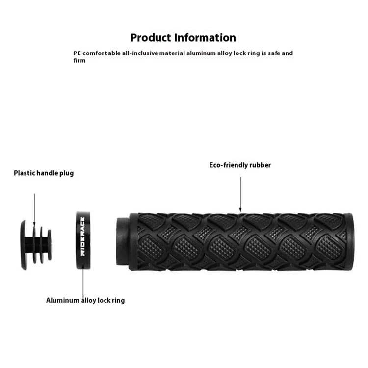 RIDERACE RN1715 Non-Slip Rubber Bicycle Handlebar Grip Shockproof MTB Bike Handle Cover - Black