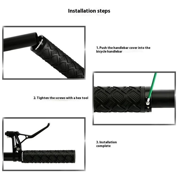 RIDERACE RN1715 Non-Slip Rubber Bicycle Handlebar Grip Shockproof MTB Bike Handle Cover - Black