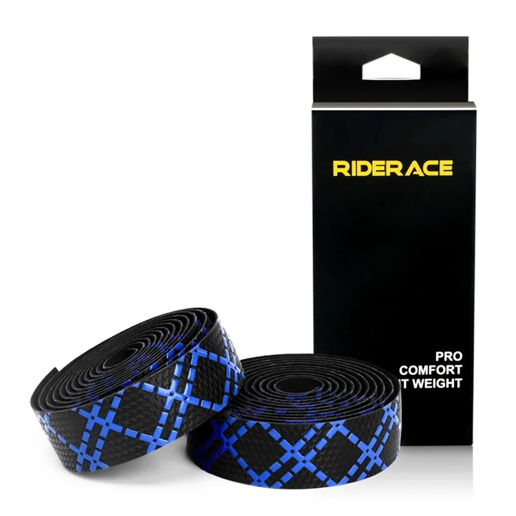 RIDERACE RN1728 2Pcs Carbon Fiber Texture PU Leather Bicycle Handlebar Grip Tape Anti-slip Road Bike Bar Tape - Blue+Black