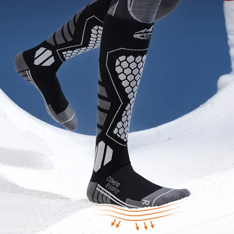 GOLOVEJOY DWZ04 1 Pair Sport Compression Socks Winter Warm High Tube Ski Calf Socks - Black+Purple / Size 35-39