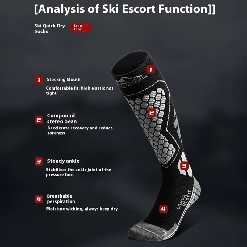 GOLOVEJOY DWZ04 1 Pair Sport Compression Socks Winter Warm High Tube Ski Calf Socks - Black+Purple / Size 35-39