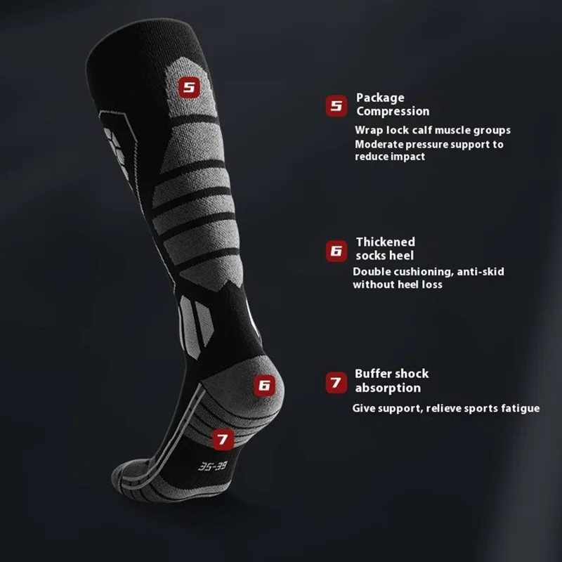 GOLOVEJOY DWZ04 1 Pair Sport Compression Socks Winter Warm High Tube Ski Calf Socks - Black+Purple / Size 35-39