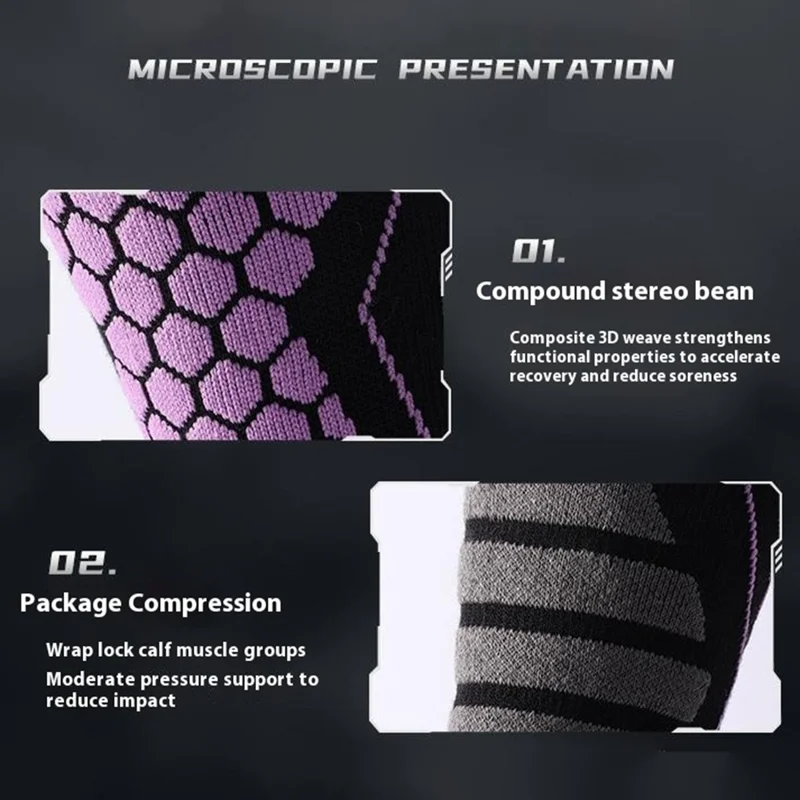 GOLOVEJOY DWZ04 1 Pair Sport Compression Socks Winter Warm High Tube Ski Calf Socks - Black+Purple / Size 35-39