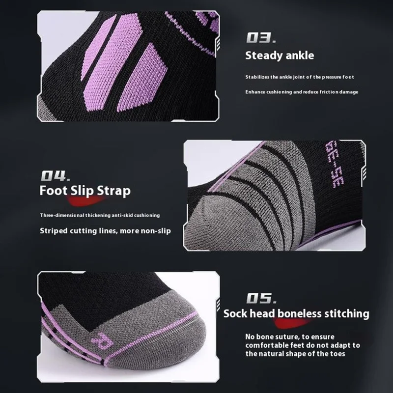 GOLOVEJOY DWZ04 1 Pair Sport Compression Socks Winter Warm High Tube Ski Calf Socks - Black+Purple / Size 35-39
