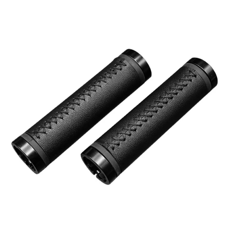RIDERACE RN1647 Vintage Fiber Leather Bicycle Handlebar Grips with Aluminum Alloy Lock Ring and PVC Plug - Red
