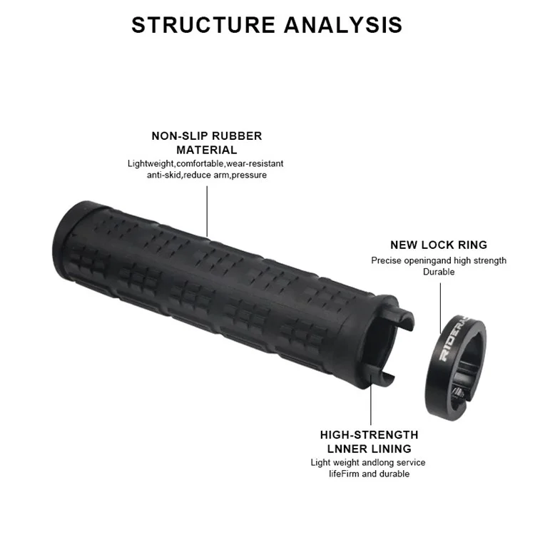 RIDERACE RR9083 Non-Slip Silicone Bicycle Handlebar Grips Shock Absorbing Bike Handle Cover - Black