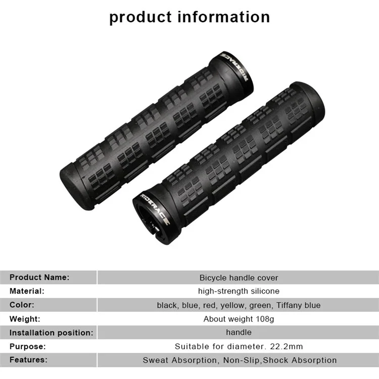 RIDERACE RR9083 Non-Slip Silicone Bicycle Handlebar Grips Shock Absorbing Bike Handle Cover - Black