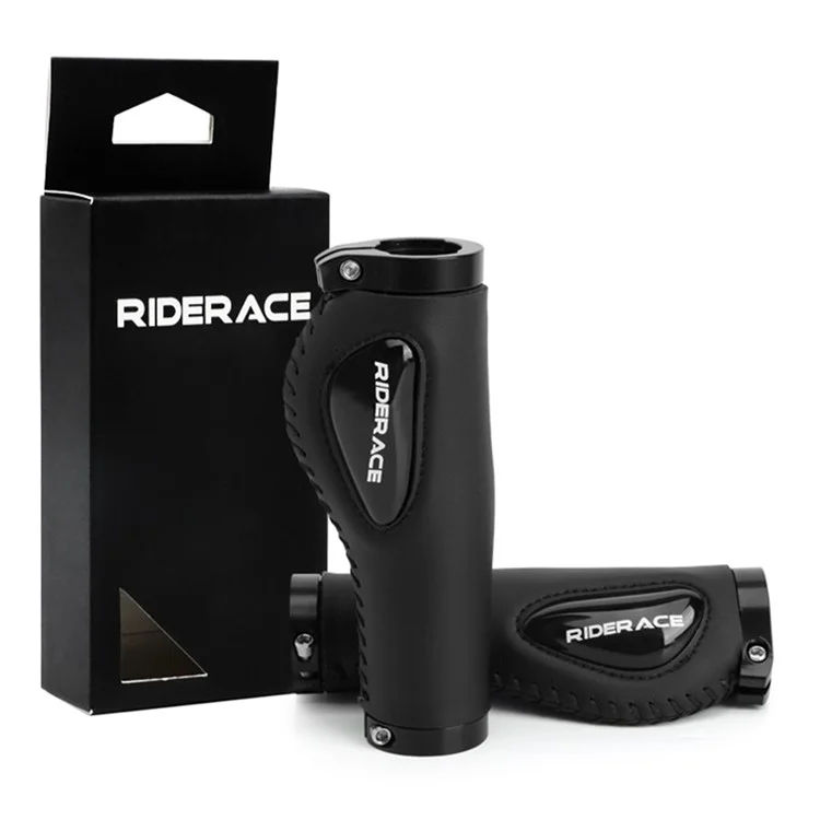 RIDERACE RR9203 PU Leather Bicycle Handlebar Grips with Liquid Silicone Palm Rest for 22.2mm Handlebars - Black