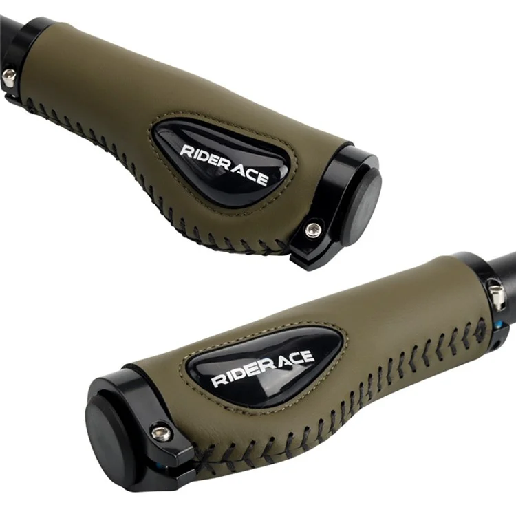 RIDERACE RR9203 PU Leather Bicycle Handlebar Grips with Liquid Silicone Palm Rest for 22.2mm Handlebars - Black