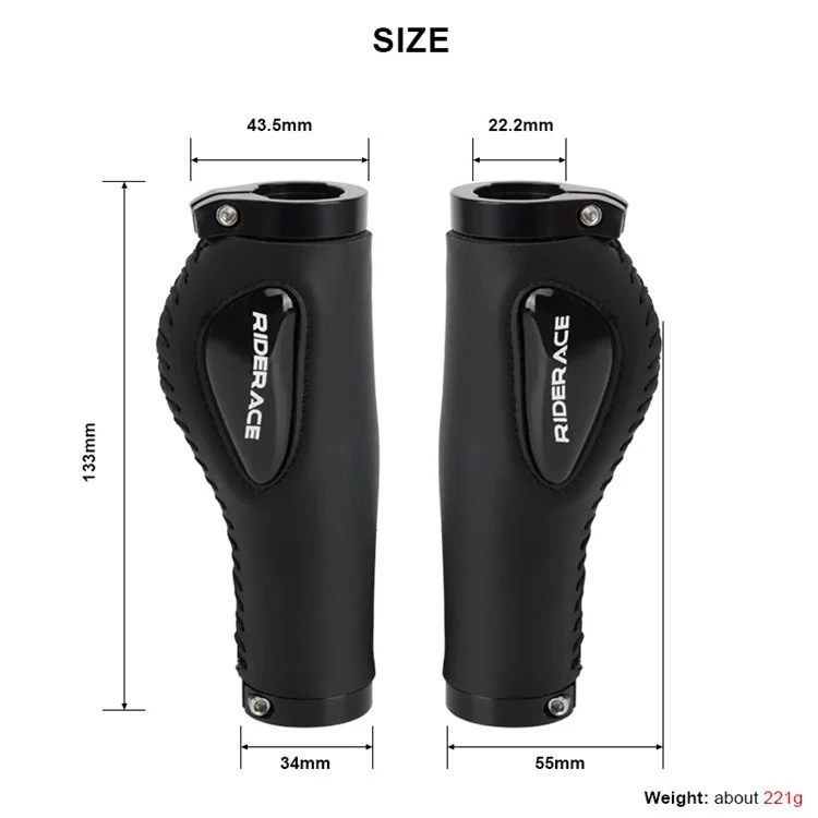 RIDERACE RR9203 PU Leather Bicycle Handlebar Grips with Liquid Silicone Palm Rest for 22.2mm Handlebars - Black