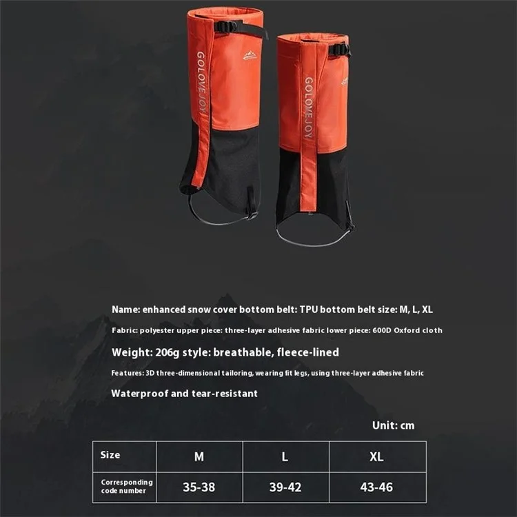 GOLOVEJOY HX39 1 Pair Plush Lining Waterproof Leg Gaiters Outdoor Hiking Climbing Skiing Leg Cover - Orange M